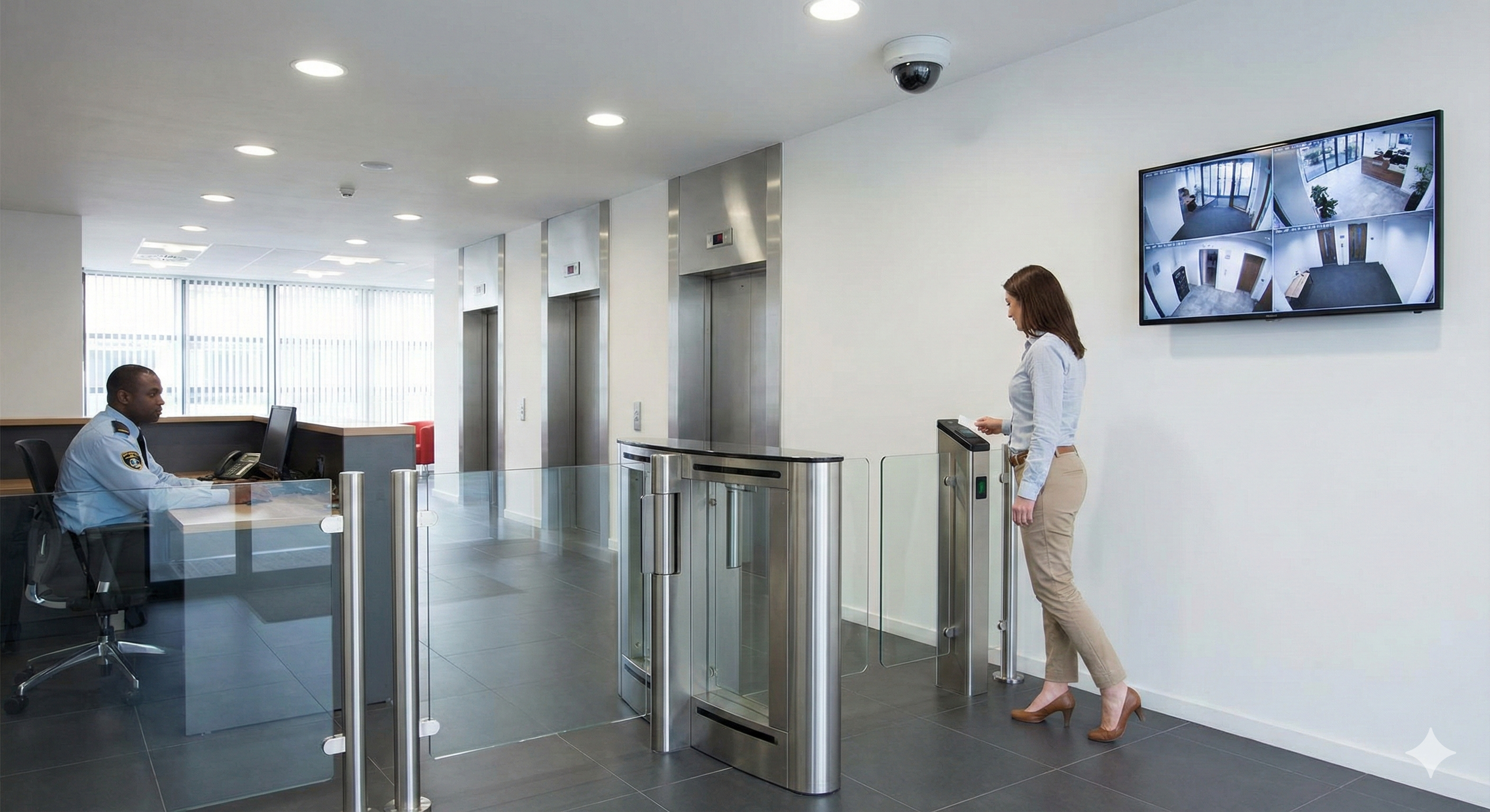 Modern office with access control and surveillance